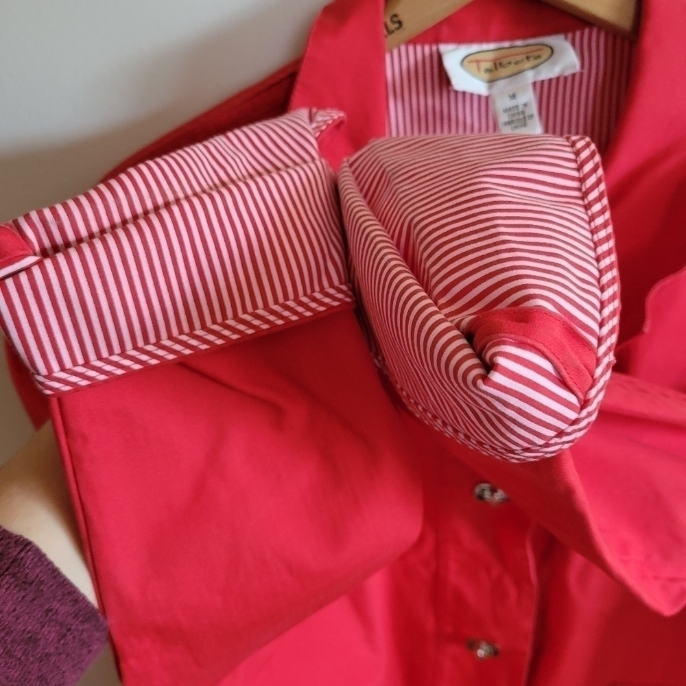 Talbots Jacket Outerwear Red Thick Cotton Contrast Cuff M Medium - Picture 8 of 11